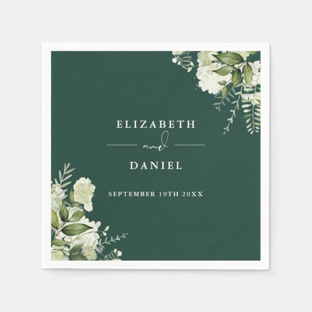 Greenery Floral Elegant Emerald Wedding Napkin (Front)
