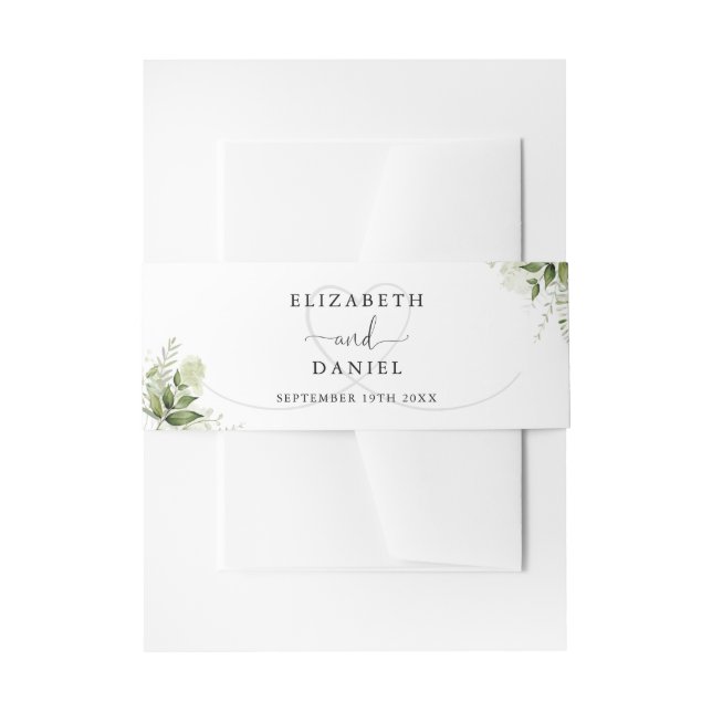 Greenery Floral Elegant Heart Wedding Invitation Belly Band (Front Example)