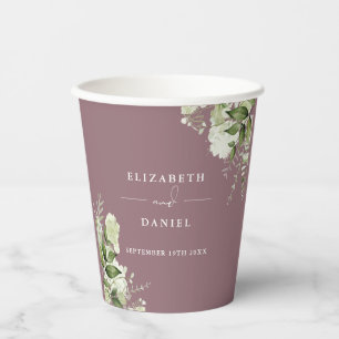 Greenery Floral Elegant Mauve Wedding Paper Cups