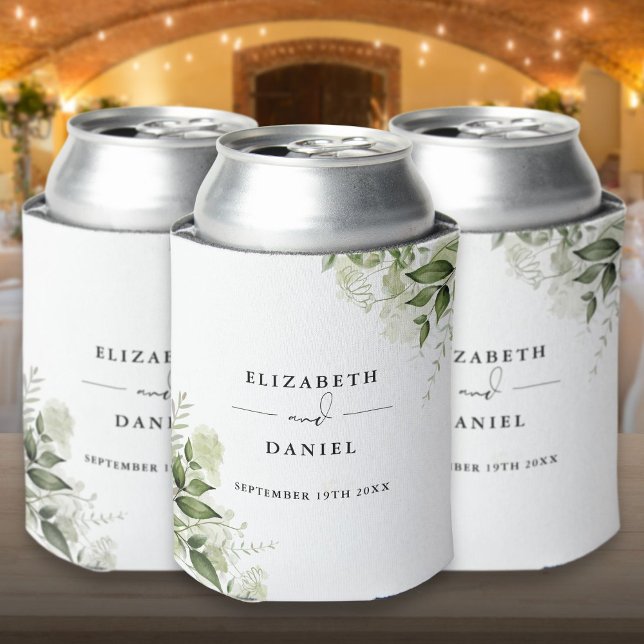 Greenery Floral Elegant Modern Wedding Can Cooler (Greenery Floral Elegant Modern Wedding Can Cooler)