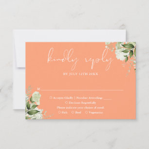 Greenery Floral Elegant Peach Wedding RSVP Card