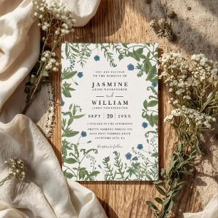 Greenery Floral Elegant Rustic QR Code Wedding Invitation