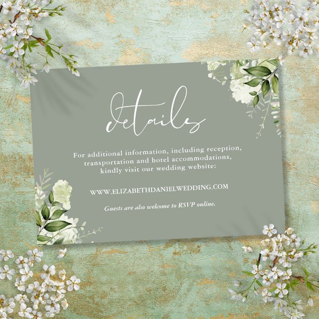 Greenery Floral Elegant Sage Green Wedding Details Enclosure Card (Greenery Floral Elegant Sage Green Wedding Details Enclosure Card)