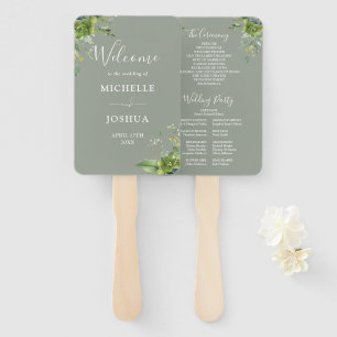 Greenery Floral Elegant Sage Green Wedding Program Hand Fan