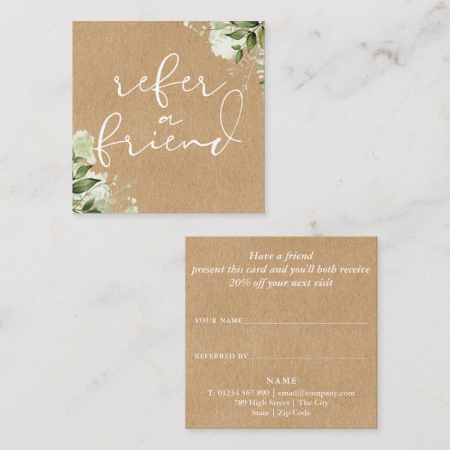 Greenery Floral Elegant Script Rustic Kraft Referral Card (Front/Back)