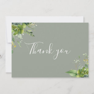 Greenery Floral Elegant Script Sage Green Thank You Card