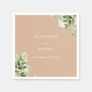 Greenery Floral Elegant Tan Wedding Napkin