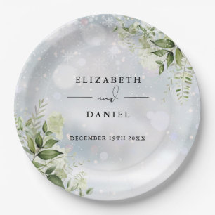 Greenery Floral Elegant Winter Wedding Paper Plate