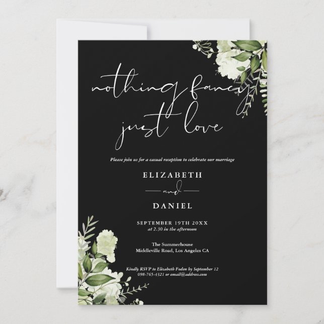 Greenery Floral Elopement Wedding Reception Invitation (Front)