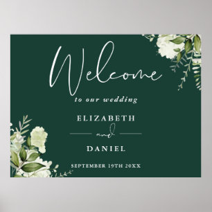 Greenery Floral Emerald Green Wedding Welcome Sign