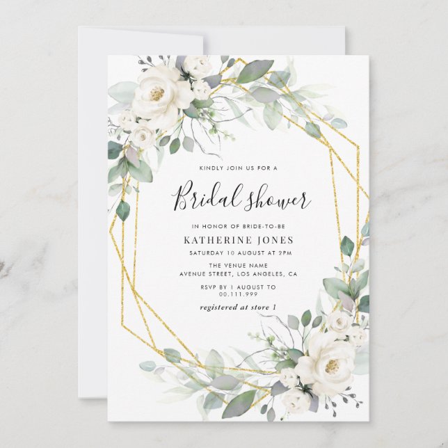 greenery floral frame bridal shower invitation (Front)
