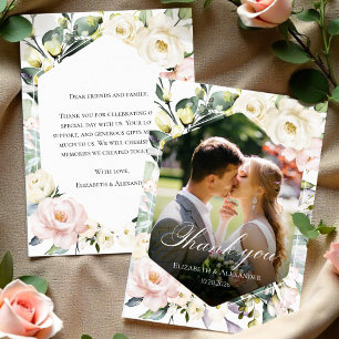 Greenery Floral Frame Photo Wedding Thank You Card