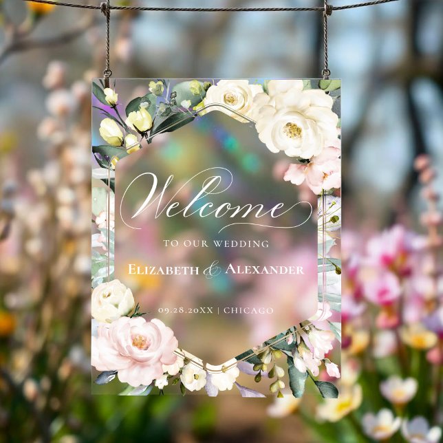 Greenery Floral Frame Wedding Welcome Acrylic Sign (Creator Uploaded)