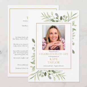 Greenery Floral Funeral Celebration of Life Photo Invitation