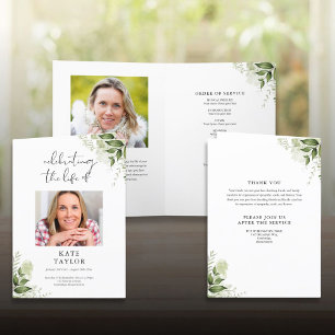 Greenery Floral Funeral Order Of Service Folded Programme