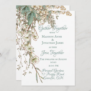 Greenery Floral Garland Script Elegant Wedding Invitation