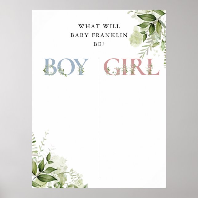 Greenery Floral Gender Reveal Voting Sign (Front)