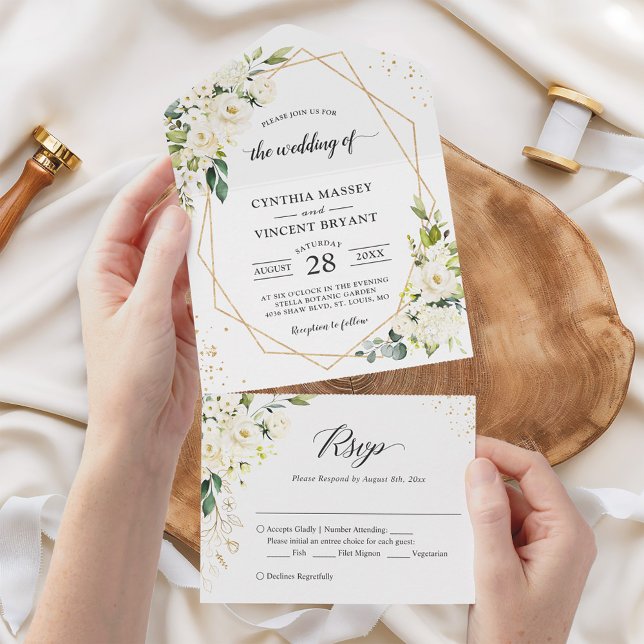 Greenery Floral Geometric (No ENV needed) Wedding  All In One Invitation (Creator Uploaded)
