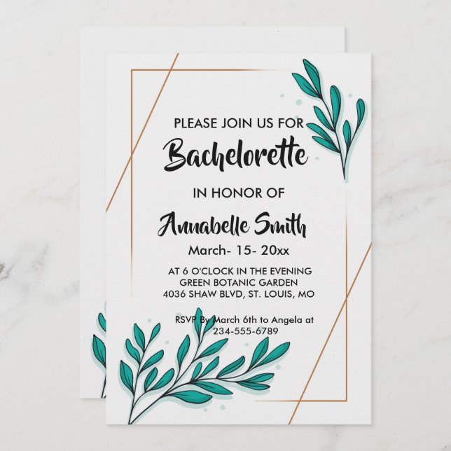 Greenery Floral Gold Foil Leaves  bachelor Invitation (Front/Back)