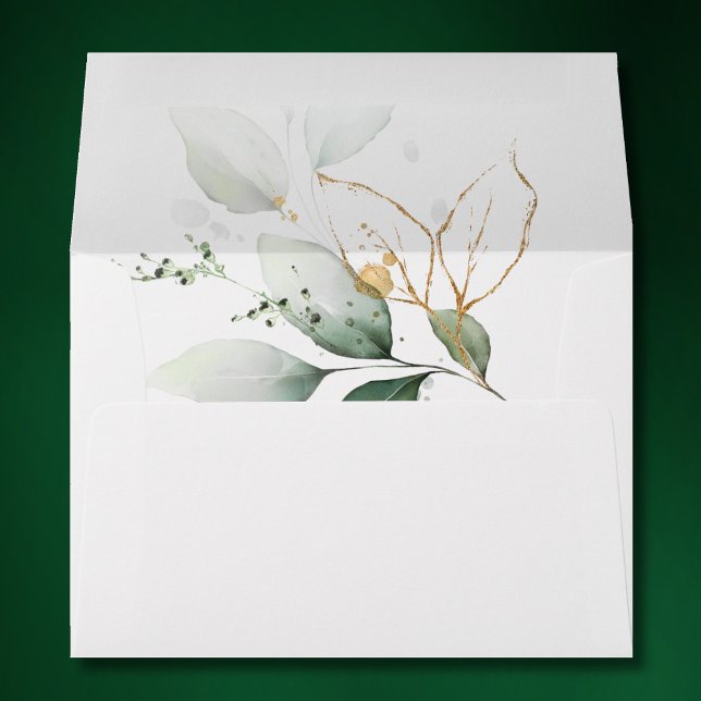 Greenery Floral Gold Foil Leaves Botanical Wedding Envelope (Creator Uploaded)