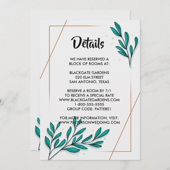 Greenery Floral Gold Foil Leaves Enclosure Invitation (Front/Back)