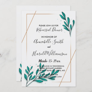 Greenery Floral Gold Foil Leaves Rehearsal Dinner Invitation