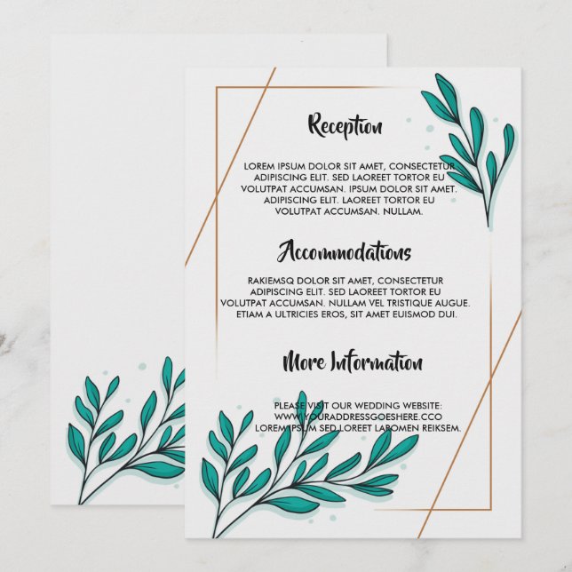 Greenery Floral Gold Foil Leaves wedding program Invitation (Front/Back)