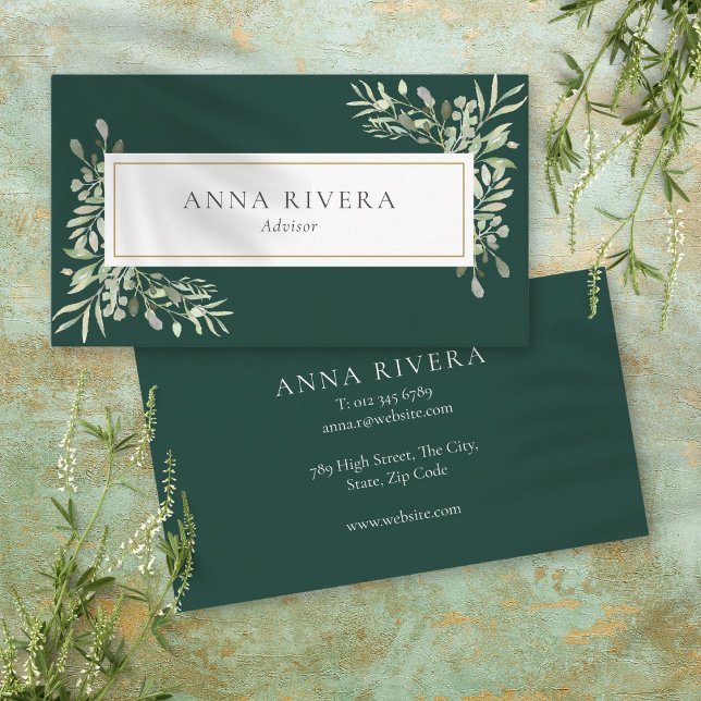  Greenery Floral Gold Geometric Professional Business Card (Greenery Floral Gold Geometric Professional Business Card)
