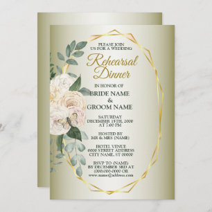 Greenery Floral Gold Geometric Rehearsal Dinner Invitation