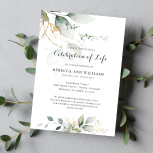 Greenery Floral Gold Nature Celebration of Life Invitation