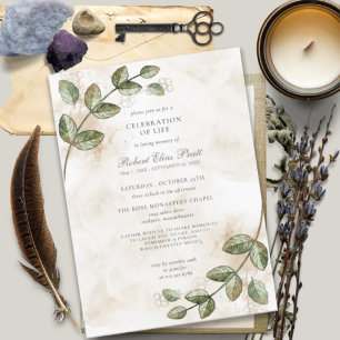 Greenery Floral Gold Nature Celebration of Life Invitation