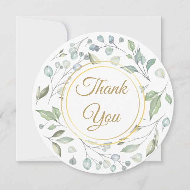 Greenery Floral Gold Script Thank You Card (Front)