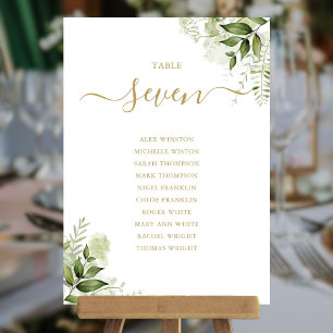 Greenery Floral Gold Seating Plan Table Number