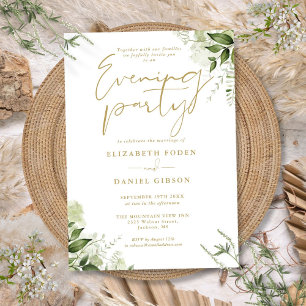 Greenery Floral Gold Wedding Evening Party Invitation