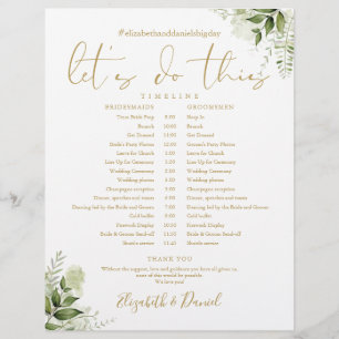 Greenery Floral Gold Wedding Schedule Timeline
