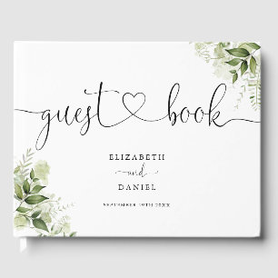 Greenery Floral Heart Script Wedding Guest Book