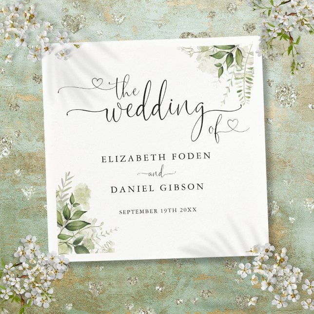 Greenery Floral Heart Script Wedding Napkin (Greenery Floral Heart Script Wedding Napkins)