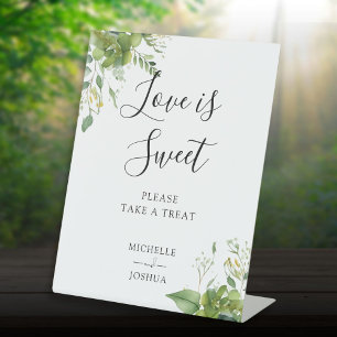 Greenery Floral Love Is Sweet Favours Pedestal Sign