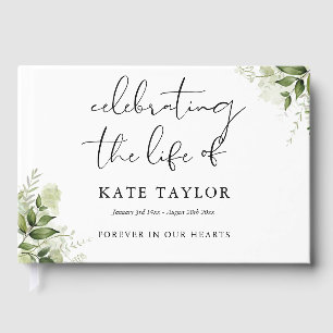 Greenery Floral Memorial Celebration Of Life Guest Book