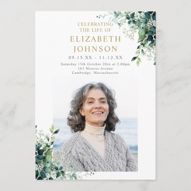 Greenery Floral Memorial Funeral Order of Service Programme (Front)