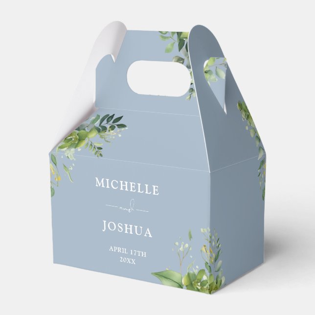 Greenery Floral Modern Dusty Blue Wedding Favour Box (Back Side)