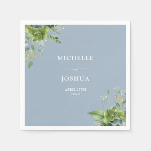 Greenery Floral Modern Dusty Blue Wedding Napkin