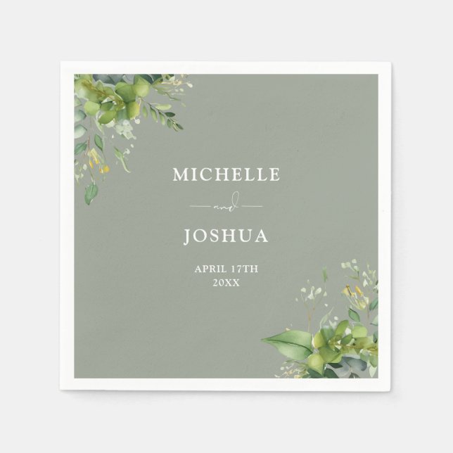 Greenery Floral Modern Sage Green Wedding Napkin (Front)