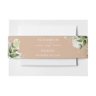 Greenery Floral Modern Tan Wedding Invitation Belly Band