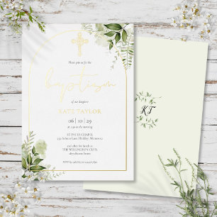 Greenery Floral Monogram Baptism Arch Gold
