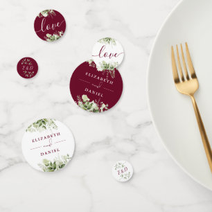 Greenery Floral Monogram Burgundy Wedding Confetti