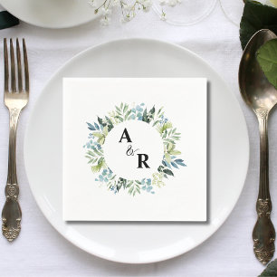 Greenery Floral Monogram Custom Wedding Cocktail Napkin
