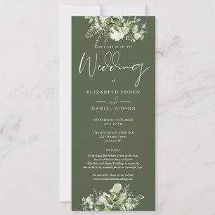 Greenery Floral Monogram Details Olive Wedding Invitation