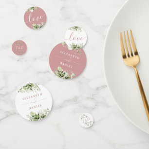 Greenery Floral Monogram Dusty Rose Wedding Confetti