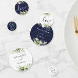 Greenery Floral Monogram Navy Blue Wedding Confetti<br><div class="desc">Elegant greenery floral navy blue wedding table confetti personalised with signature style names,  monogram initials,  special wedding date and message. Designed by Thisisnotme©</div>